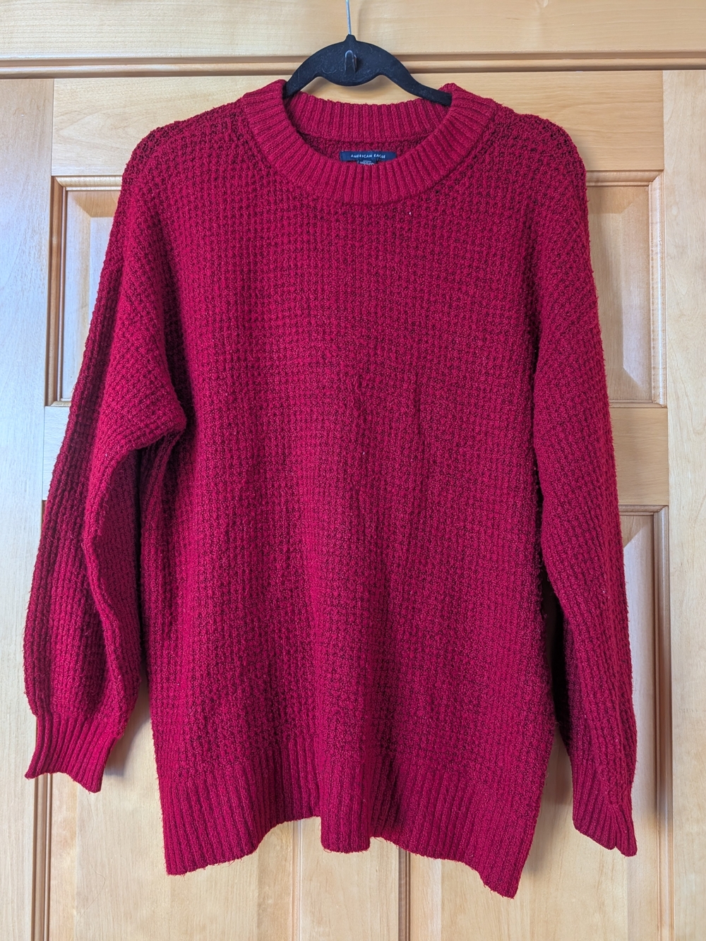 American Eagle Outfitters Women's Red Textured Crewneck Sweater